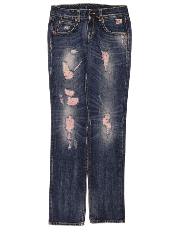 Roy Rogers Dame Distressed Straight Jeans W26 L32 Blå Bomuld