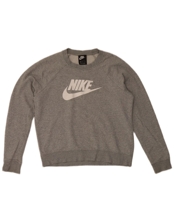Nike Dame Grafisk Sweatshirt Jumper UK 14 Medium Grey Bomuld