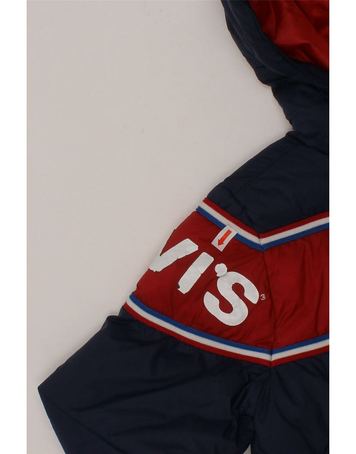LEVI'S Boys Graphic Hooded Padded Jacket 3-4 Years Navy Blue Colourblock