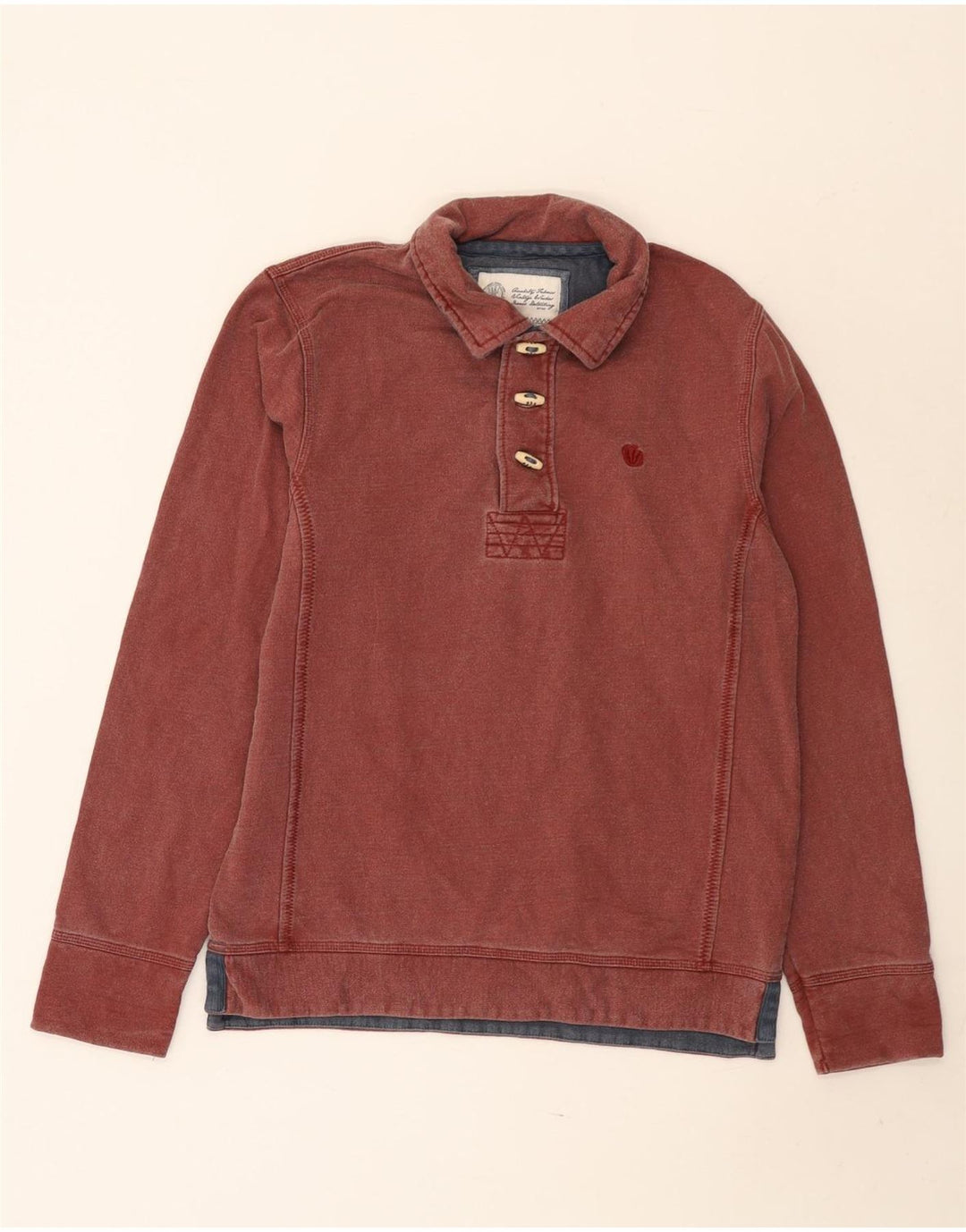 Fat Face Herre Polo Neck Sweatshirt Jumper Lille Rød Bomuld