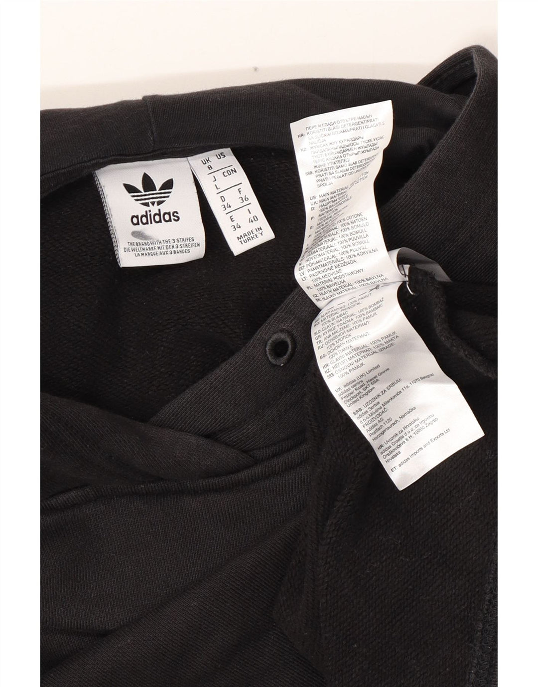 ADIDAS Dame Oversized Crop Hoodie Jumper UK 8 Small Black Bomuld