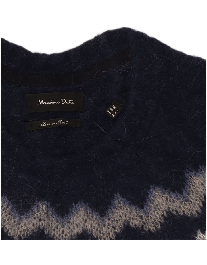 Massimo Dutti Dame Crew Neck Jumper Sweater UK 16 Large Navy Blue