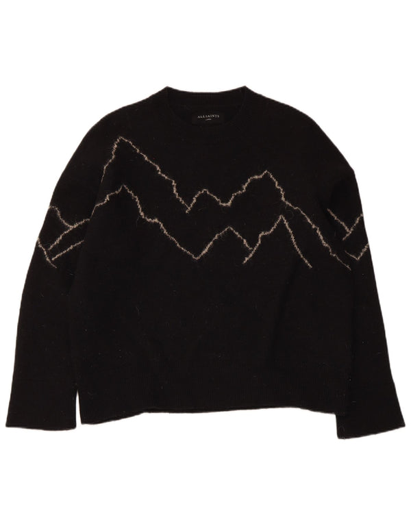 All Saints Womens Crew Neck Jumper Sweater UK 16 Large Black Wool