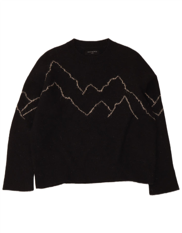 All Saints Dame Crew Neck Jumper Sweater UK 16 Large Black Wool
