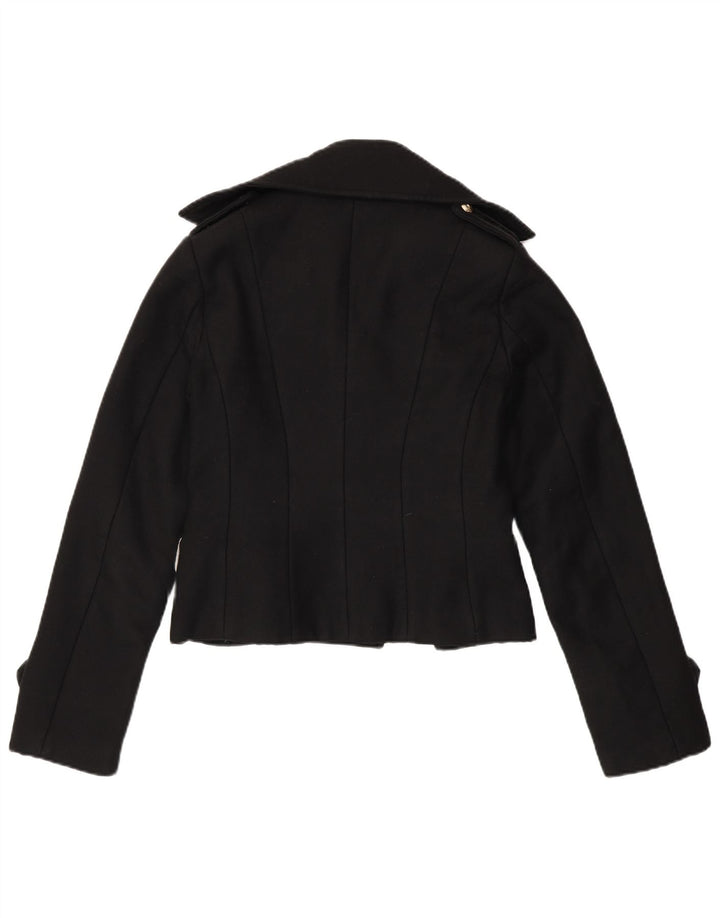 ELISABETTA FRANCHI Dame Celyn B Pea Coat IT 46 Large Black Virgin Wool