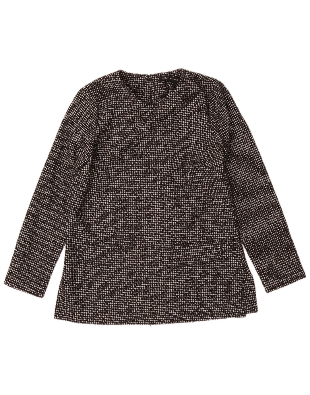 Zara Dame Langærmet Bluse Top UK 10 Small Grey Houndstooth Acryl
