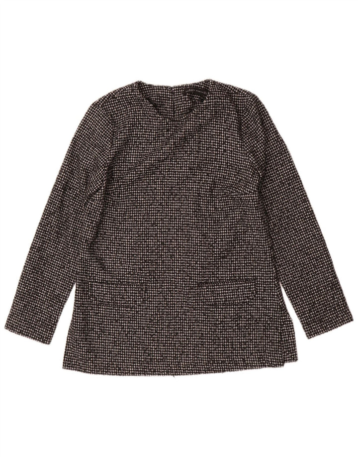Zara Dame Langærmet Bluse Top UK 10 Small Grey Houndstooth Acryl