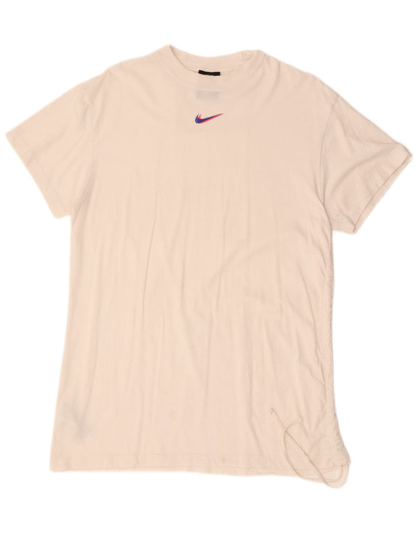 NIKE Dame Loose Fit T-Shirt Top UK 14 Medium Hvid Bomuld