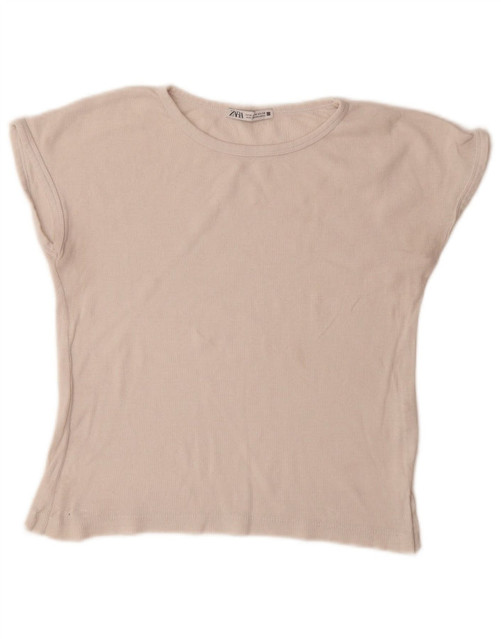 ZARA Womens Crop T-Shirt Top UK 12 Medium Off White Cotton