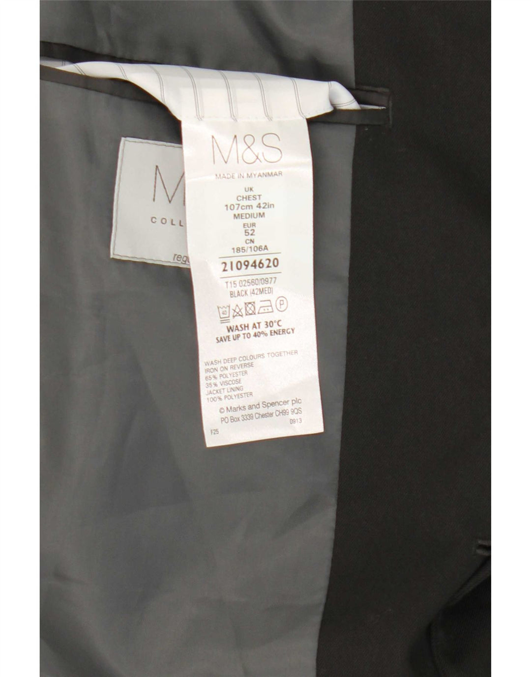 Marks & Spencer Herre 2-knaps blazerjakke UK 42 Stor sort polyester