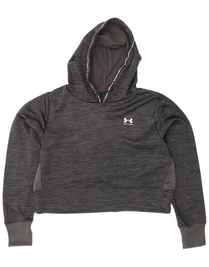 UNDER ARMOUR Dame Crop Hoodie Jumper UK 14 Medium Grey Flecked Polyester
