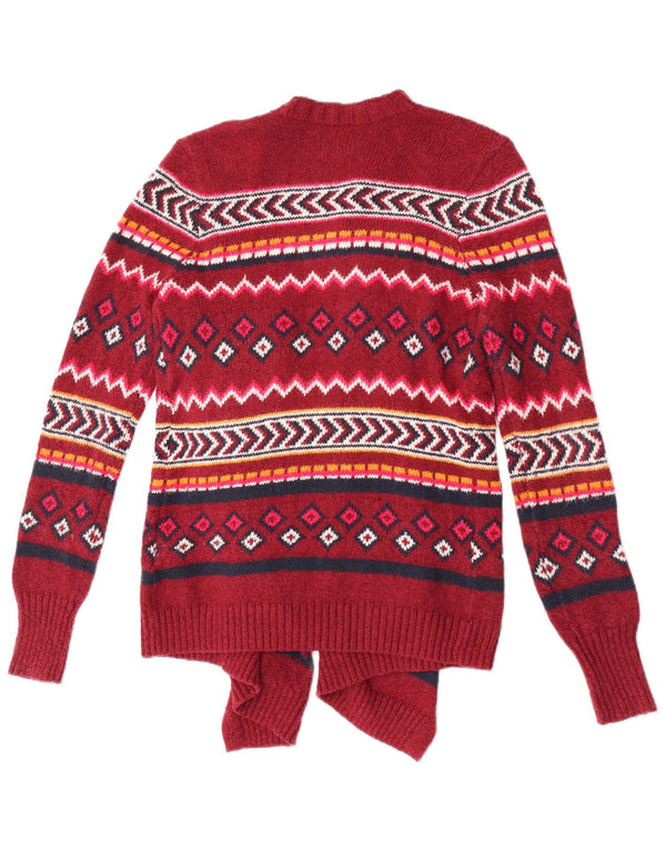 Hollister Womens Open Cardigan Sweater UK 10 Lille rød geometrisk bomuld