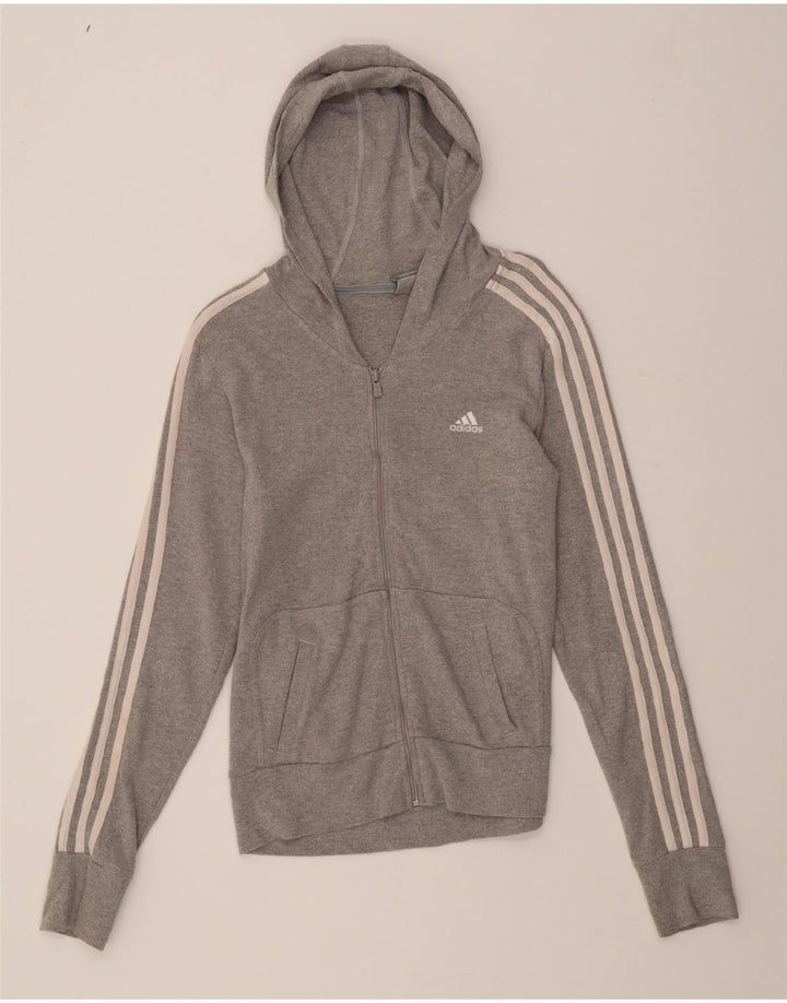 ADIDAS Womens Zip Hoodie Sweater UK 12 Medium Grey Cotton Vintage Adidas and Second-Hand Adidas from Messina Hembry 
