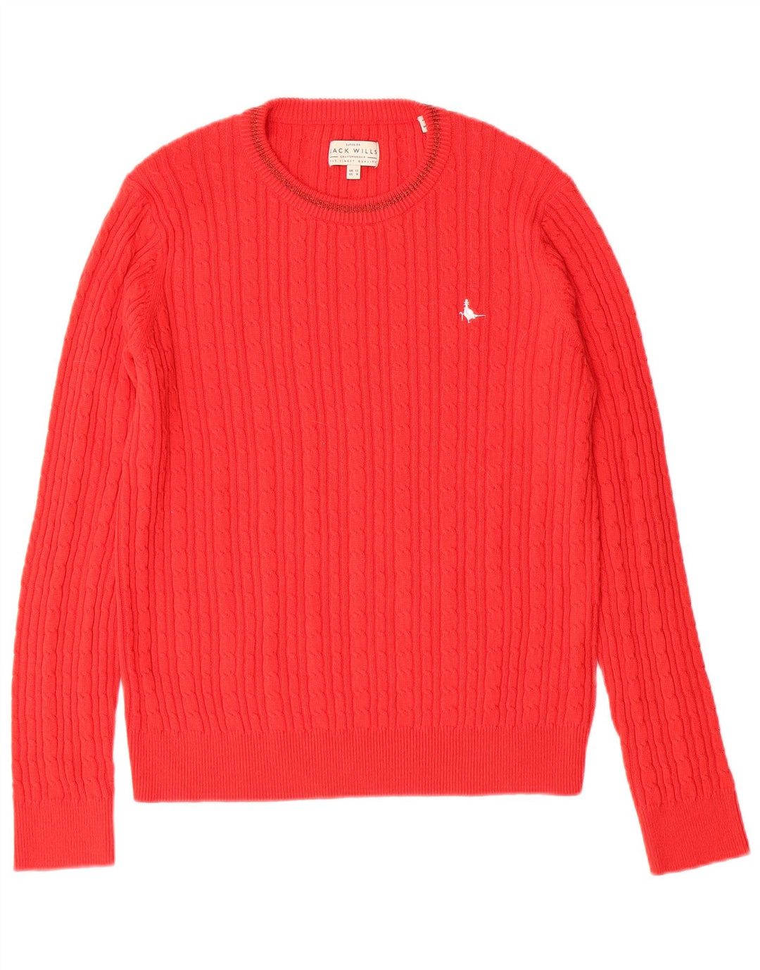 JACK WILLS Womens Crew Neck Jumper Sweater UK 12 Medium  Red Cotton
