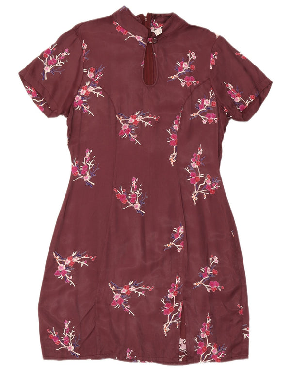 P.S. Firma Dame A-Line Kjole UK 12 Medium Burgundy Floral Viscose