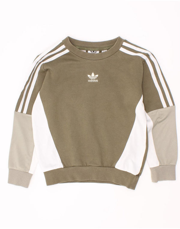 Adidas Boys Sweatshirt Jumper 5-6 år Khaki Colourblock Bomuld