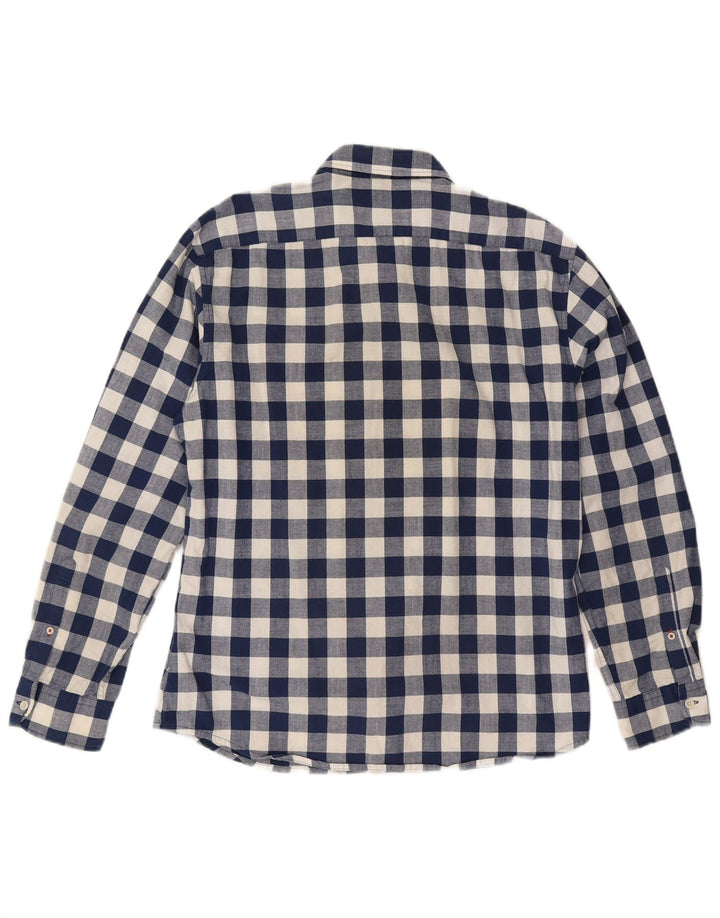 ESPRIT Mens Regular Fit Shirt Large Navy Blue Gingham Cotton