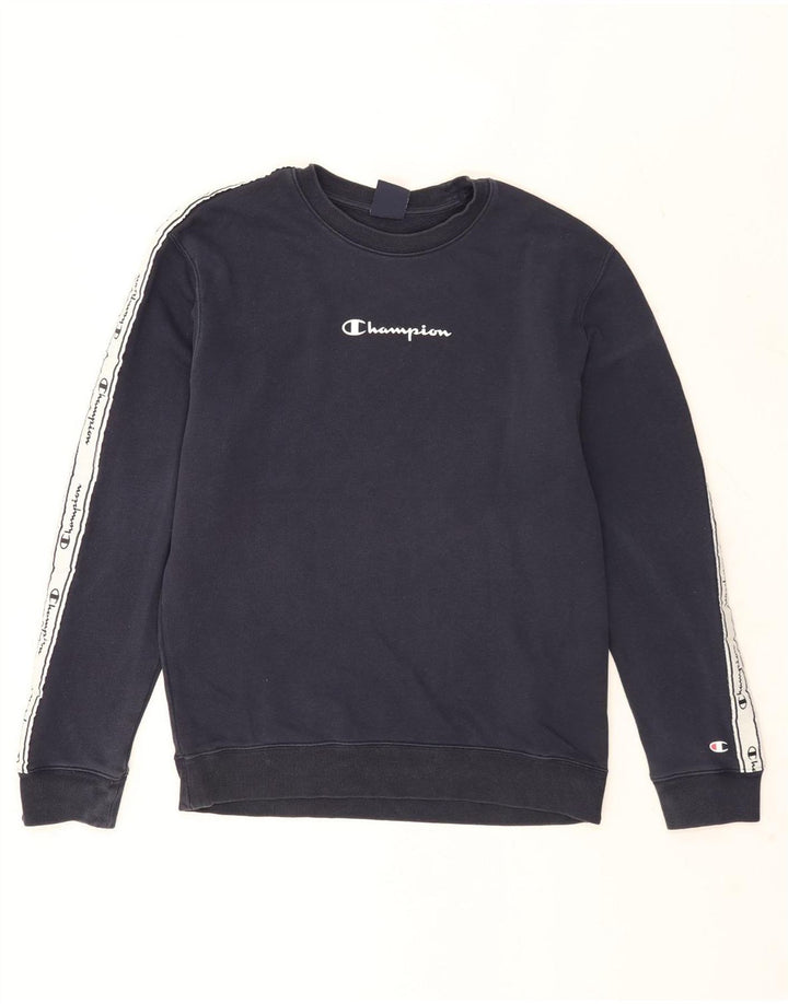 Champion Herre Grafisk Sweatshirt Jumper Medium Marineblå Colourblock Bomuld