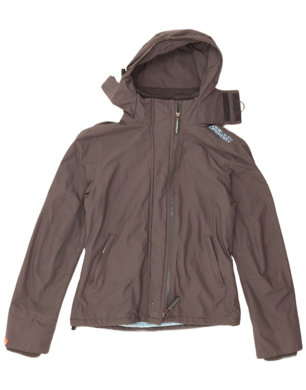 Superdry Windbreaker-jakke med hætte til kvinder UK 14 Stor grå nylon