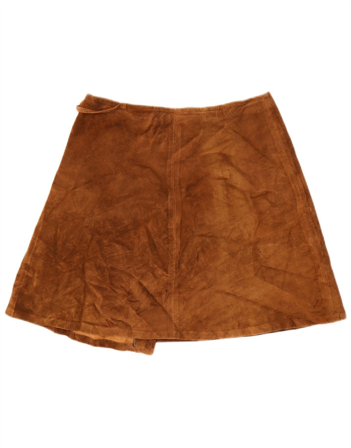 Vintage kvinders ruskind slå-om nederdel IT 46 Large W32 Brun
