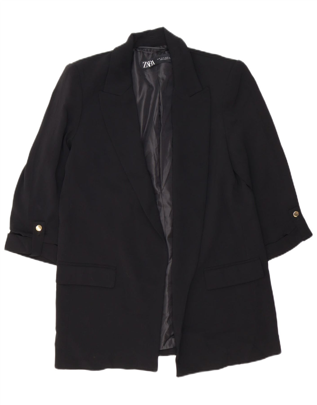 ZARA Womens Open Blazer Jacket UK 14 Medium Black Polyester