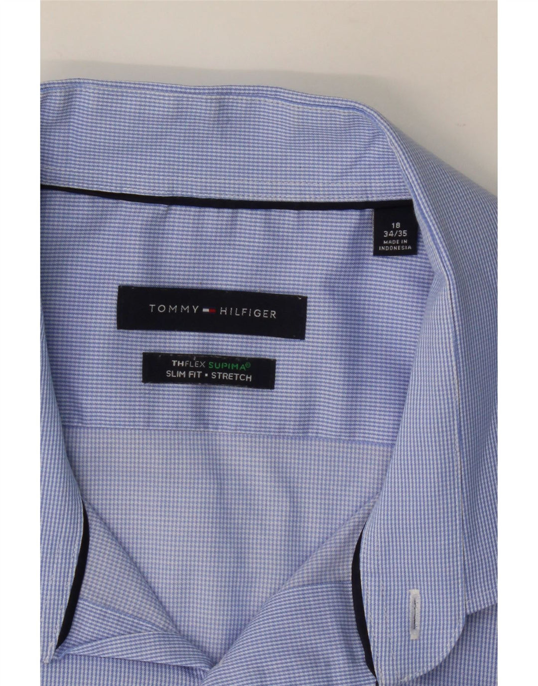 TOMMY HILFIGER Mens Slim Fit Shirt Size 18 2XL Blue Houndstooth Vintage Tommy Hilfiger and Second-Hand Tommy Hilfiger from Messina Hembry 