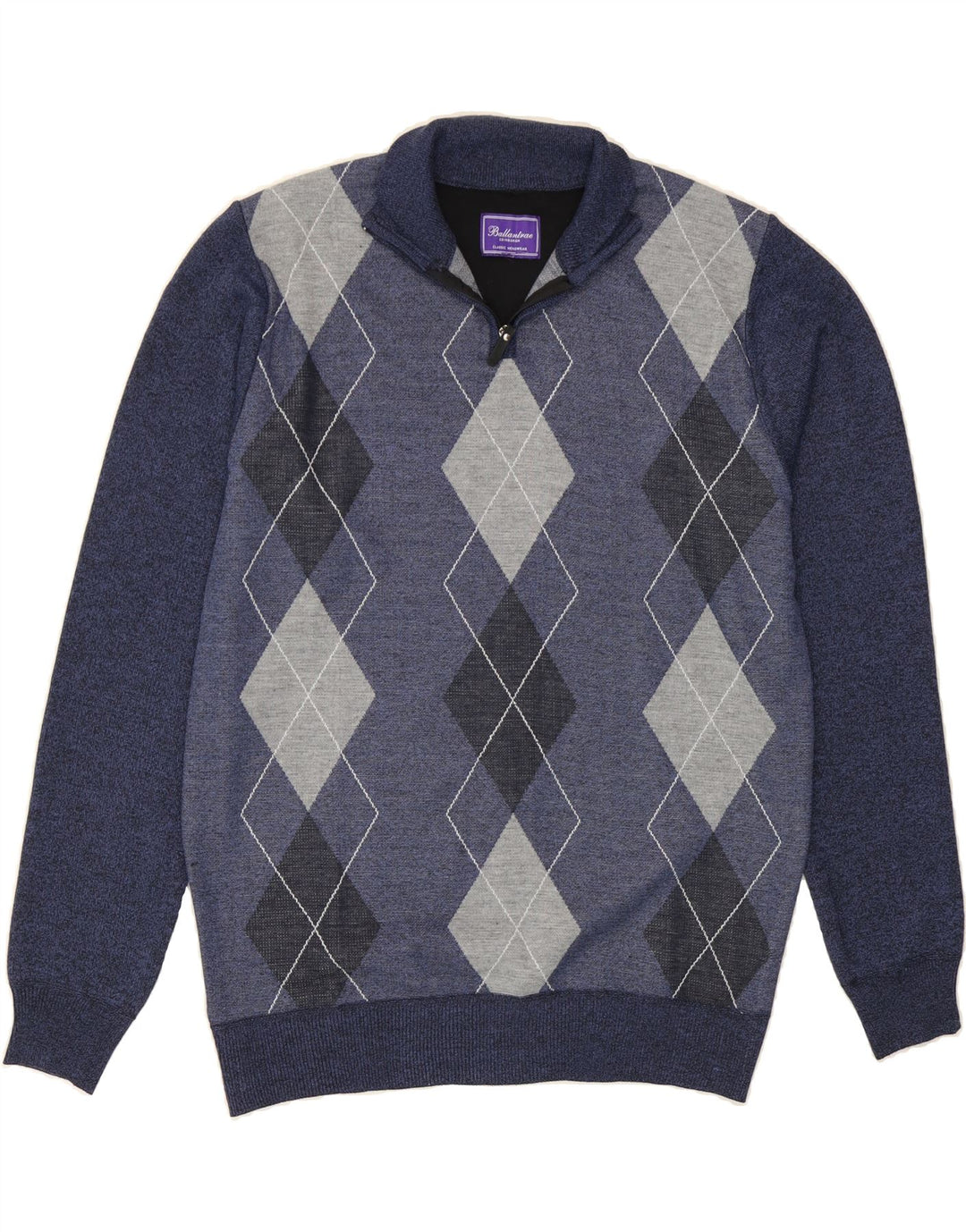 BALLANTRAE Mens Zip Neck Jumper Sweater Large Navy Blue Argyle/Diamond Vintage Ballantrae and Second-Hand Ballantrae from Messina Hembry 