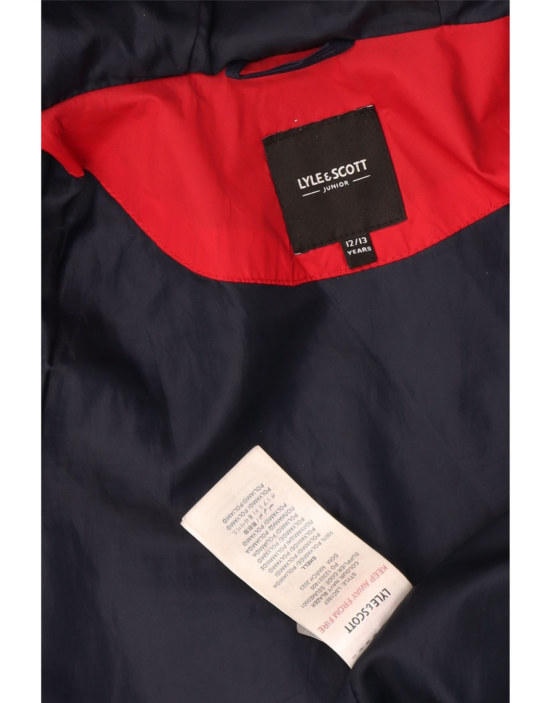 Lyle & Scott drenge polstret hættejakke 12-13 år marineblå farveblok