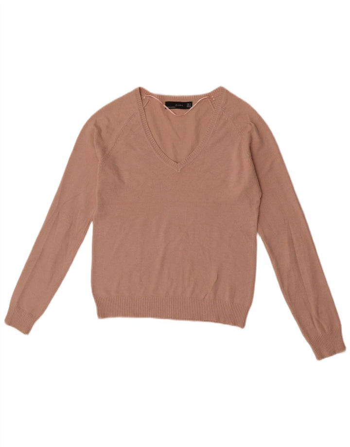 Zara Womens Crop V-hals sweater UK 12 Medium Pink
