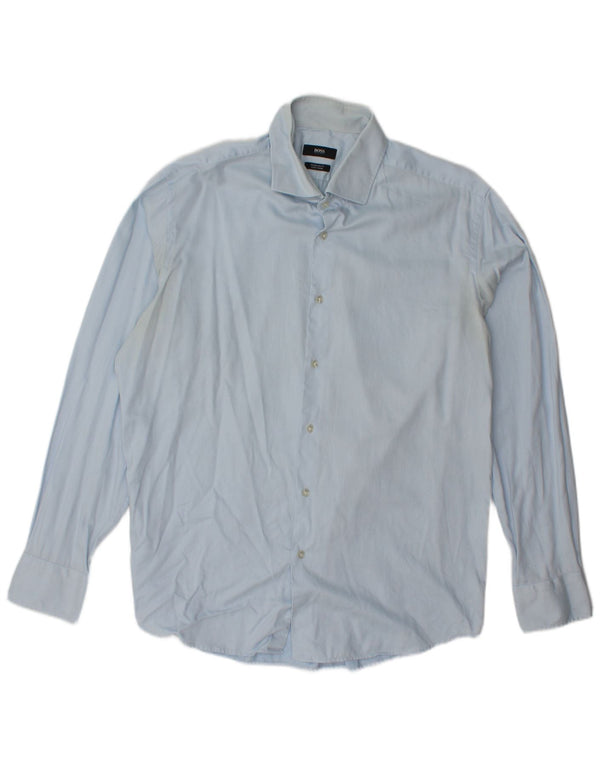 Hugo Boss Herre Regular Fit Skjorte Størrelse 44 17 1/2 XL Blå Bomuld