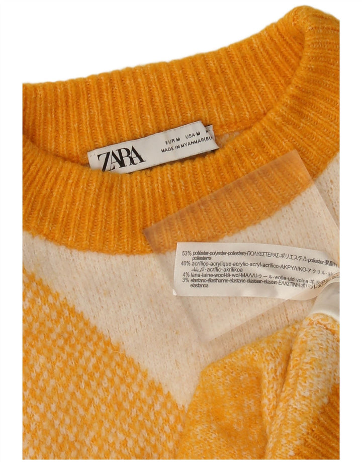 Zara Dame Jumper Sweater UK 14 Medium Yellow Argyle/Diamond
