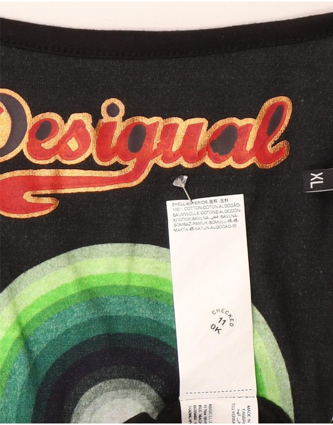 Desigual Kvinder Abstrakt Mønster Grafisk Empire Kjole XL Sort Moderne