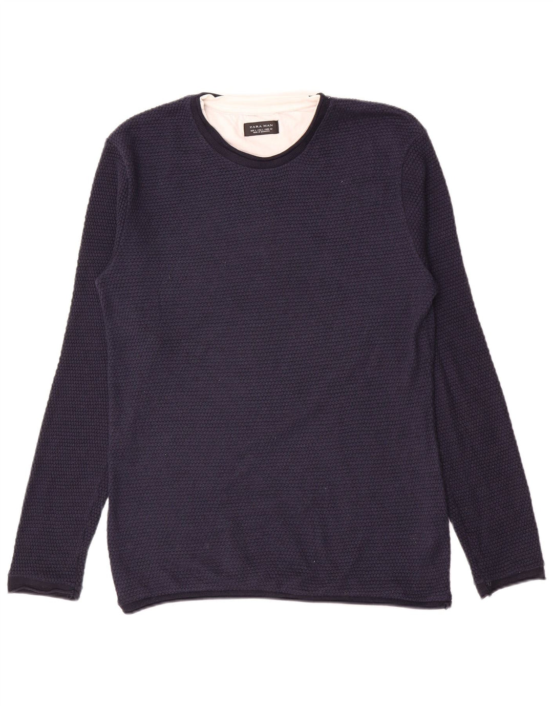 Zara Herre Crew Neck Jumper Sweater Large Navy Blue Polyester