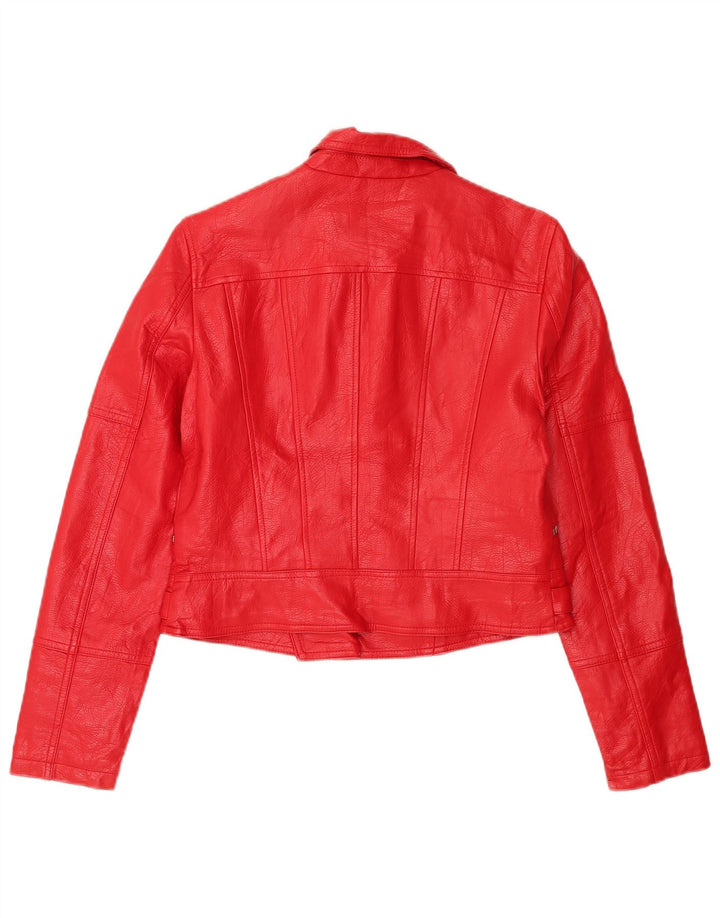 Oasis Womens Crop Biker-jakke i imiteret læder UK 12 Medium rød polyurethan