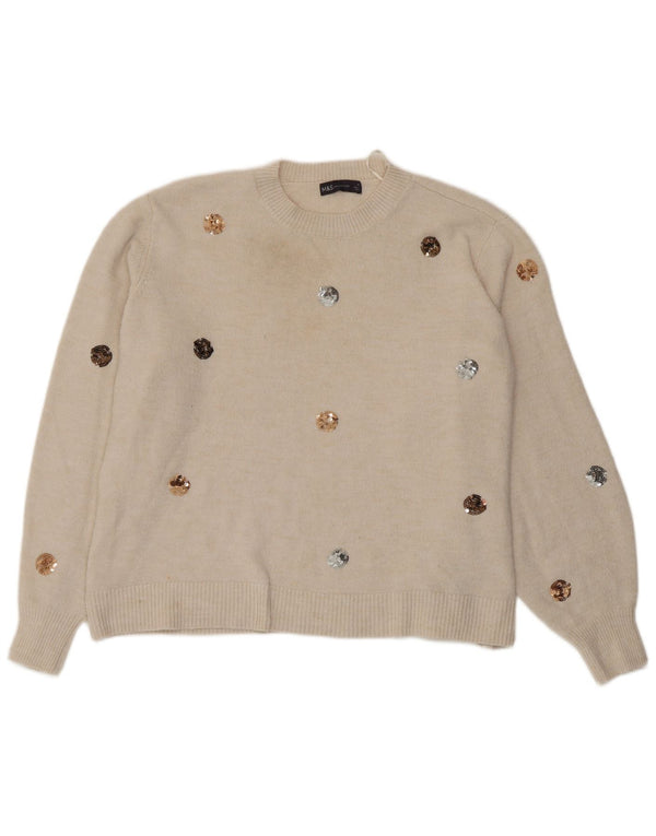 Marks & Spencer Dame sweater med rund hals DK 18 XL Off White Plettet