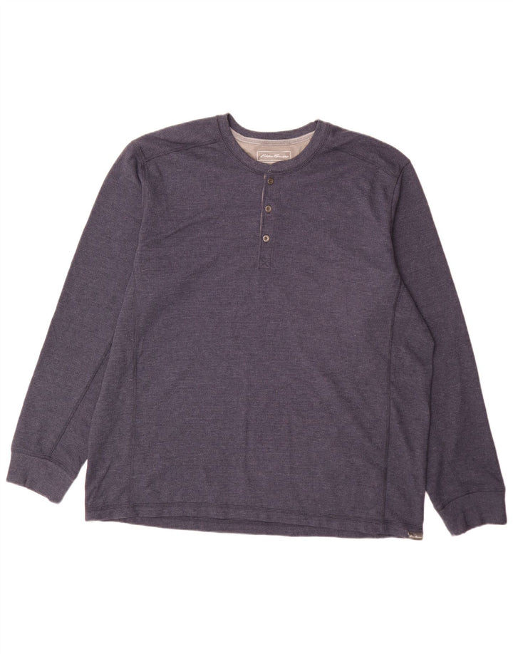 Eddie Bauer Herre Top Langærmet 2XL Navy Blue Bomuld