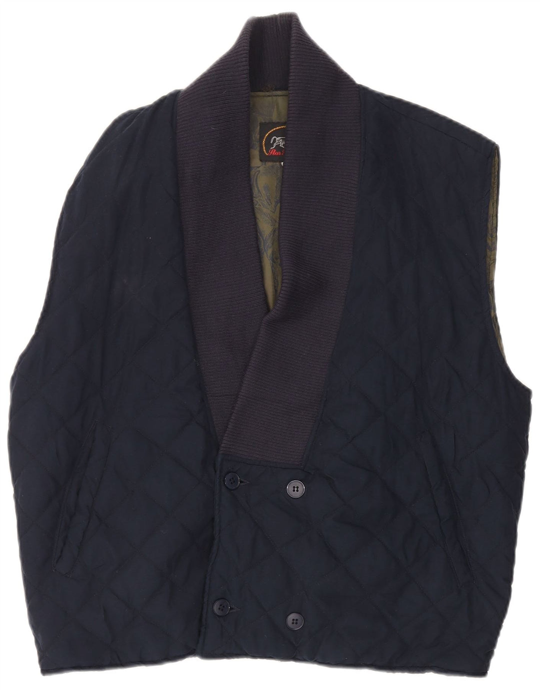 Vintage Herre Dobbeltradet Quiltet Gilet UK 40 Large Navy Blue Polyester