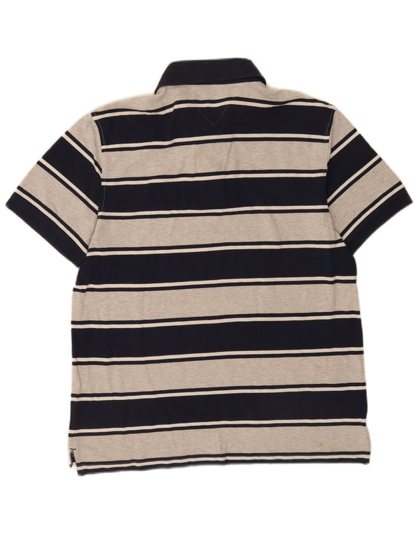 Tommy Hilfiger Mens Rugby Polo Shirt Medium Black Striped Cotton