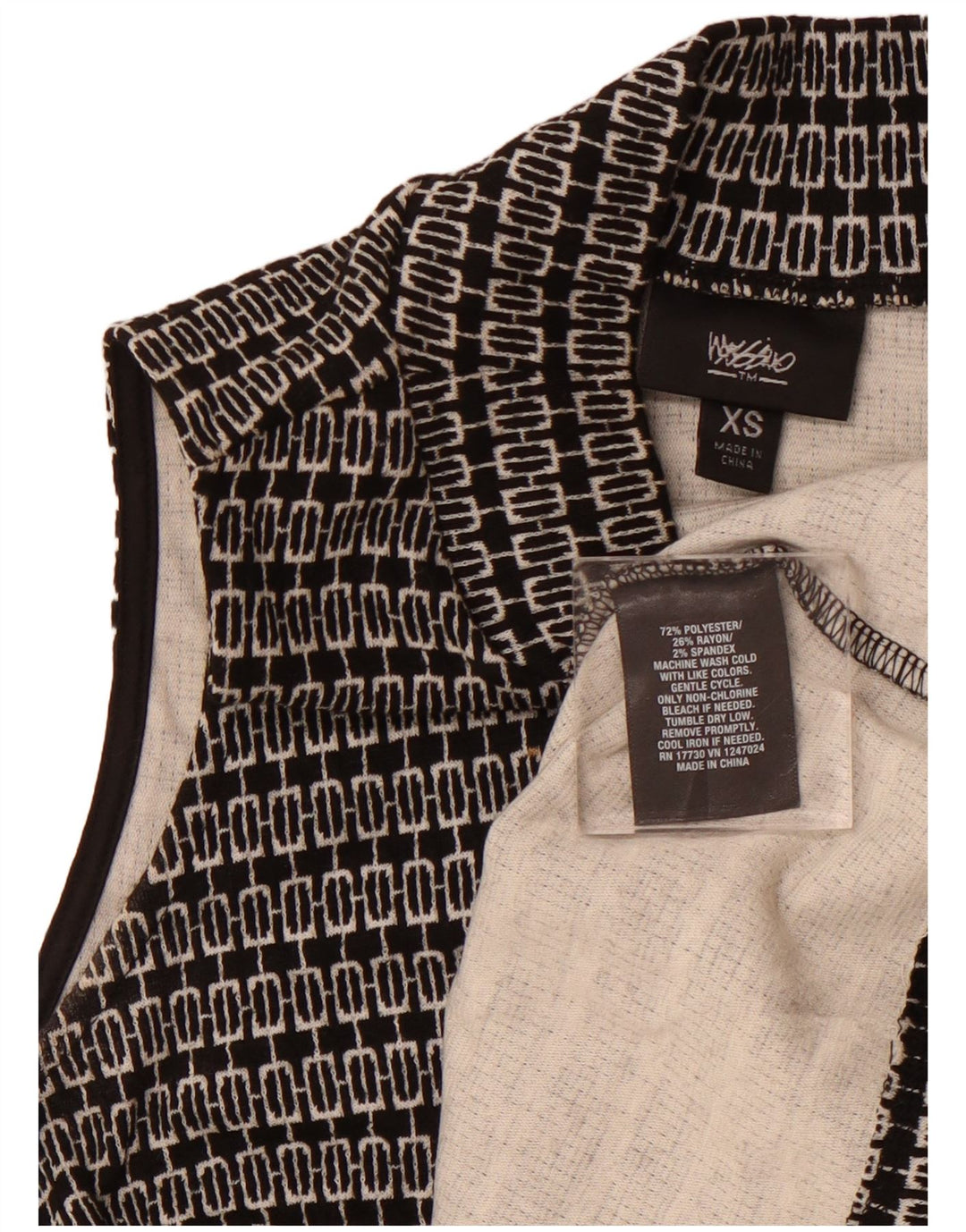 MOSSIMO Dame Ærmeløs A-Line Kjole UK 6 XS Sort Geometrisk Polyester