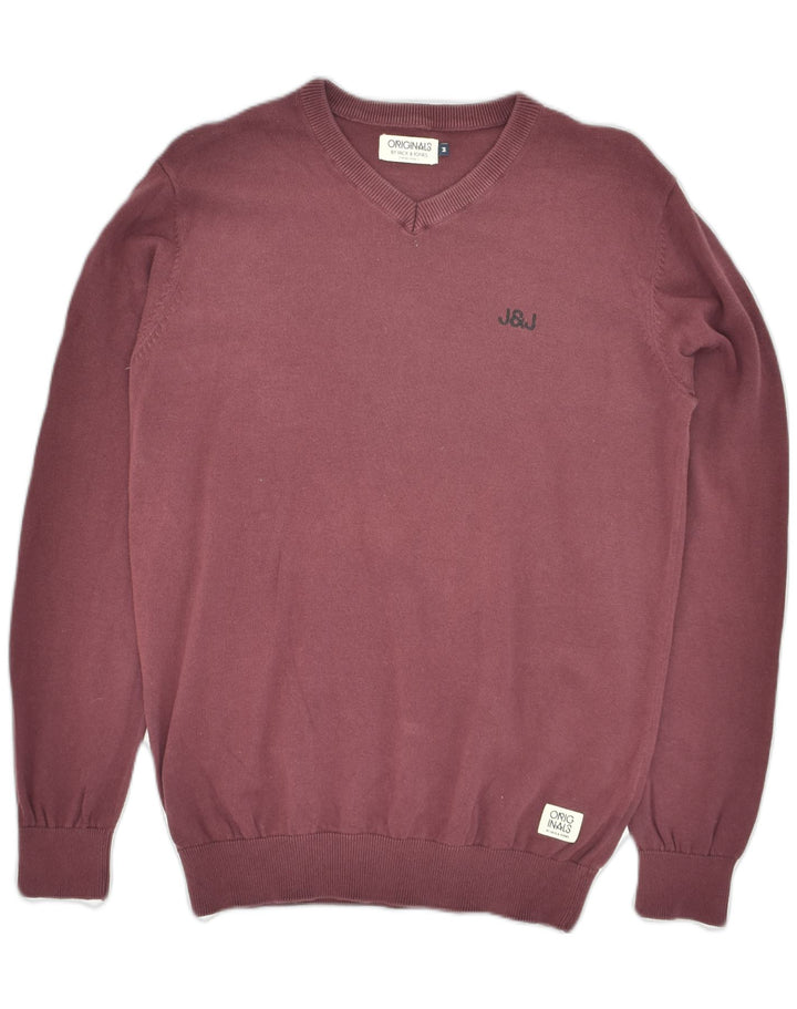 JACK & JONES Mens V-Neck Jumper Sweater Medium Maroon Cotton | Vintage Jack & Jones | Thrift | Second-Hand Jack & Jones | Used Clothing | Messina Hembry 