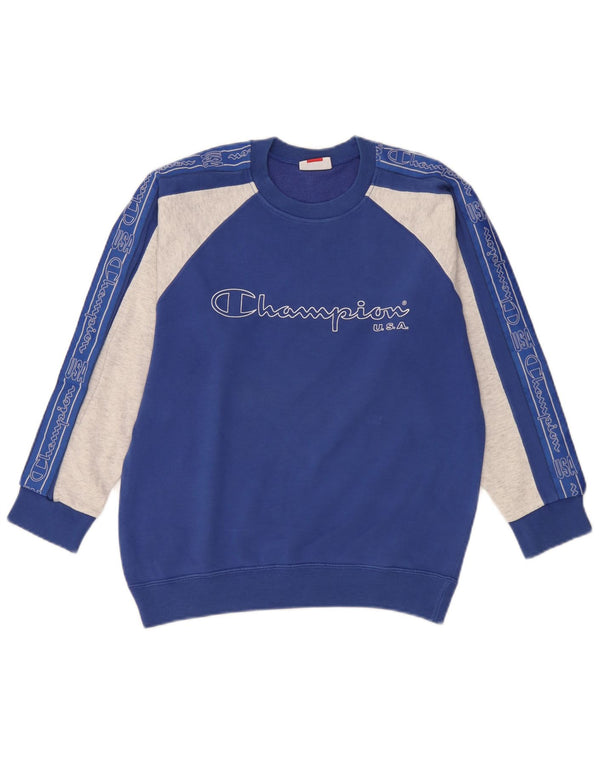 Champion Boys Grafisk Sweatshirt Jumper 11-12 år Large Blue Colourblock