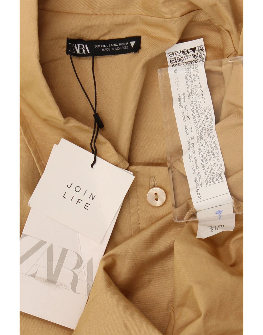 Zara Dame Playsuit UK 20 2XL Beige Bomuld