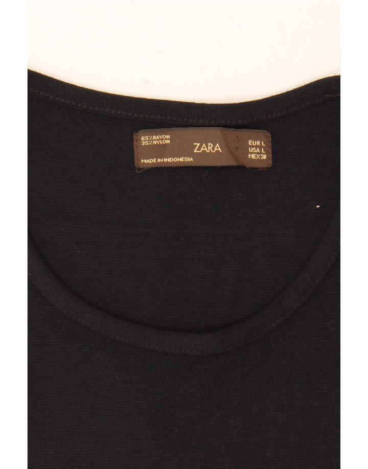 Zara Dame Ærmeløs Basic Kjole UK 14 Large Black Rayon