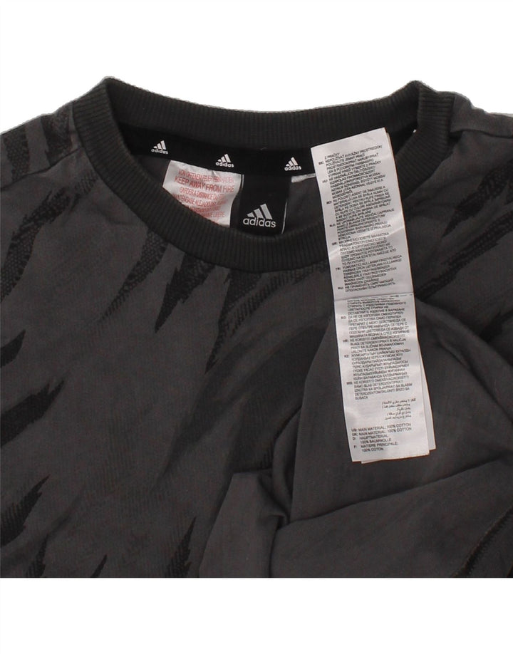 ADIDAS Boys Abstract Pattern T-Shirt Top 9-10 Years Grey Cotton Vintage Adidas and Second-Hand Adidas from Messina Hembry 