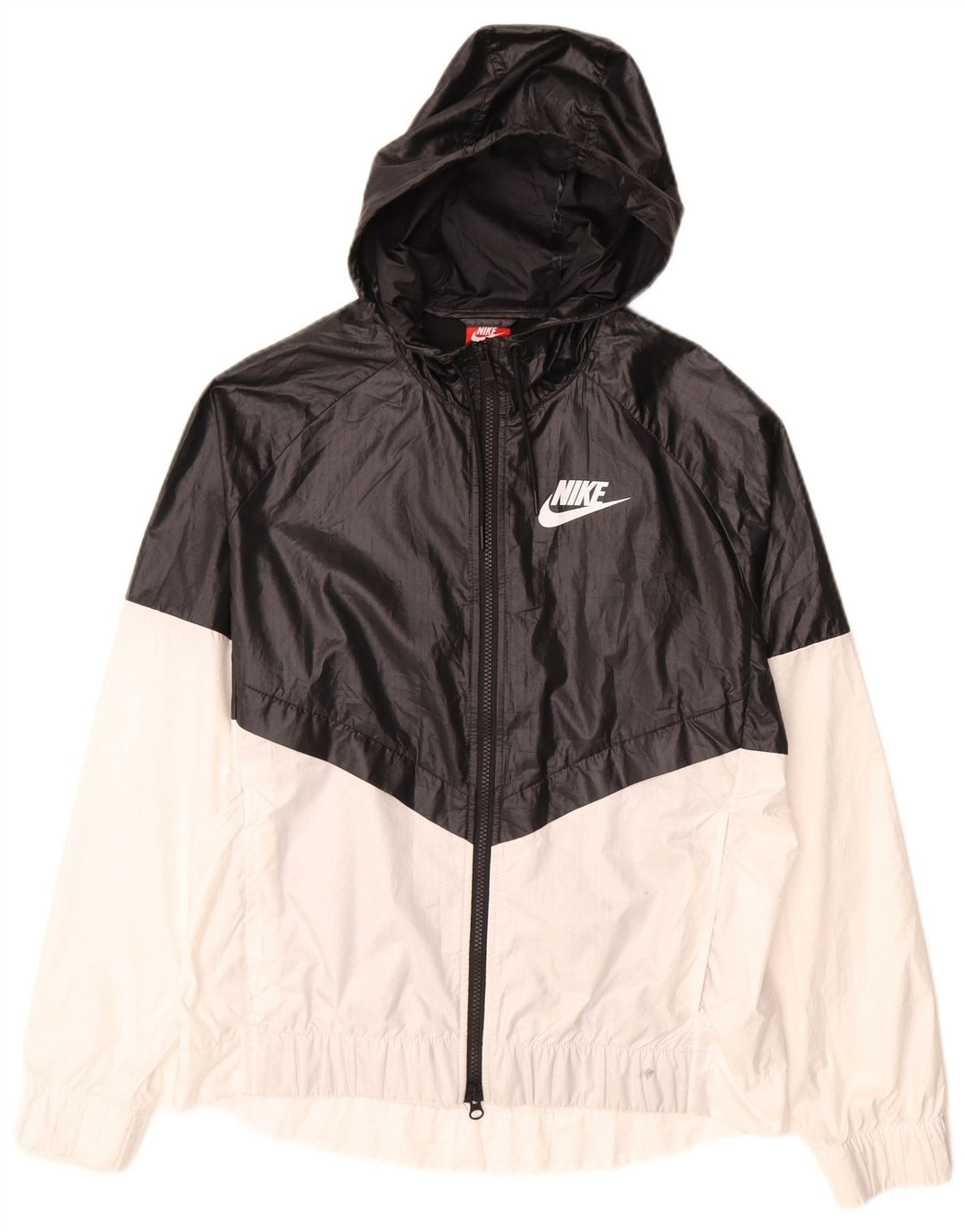 Nike Regnjakke med hætte til kvinder UK 16 Large Black Colourblock Polyester