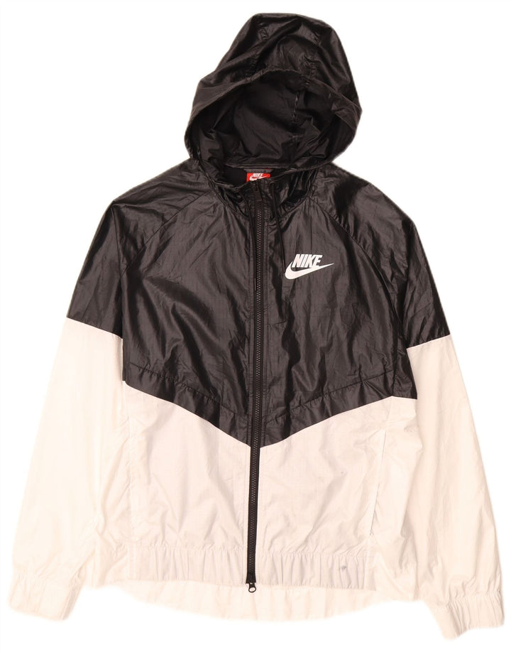 Nike Regnjakke med hætte til kvinder UK 16 Large Black Colourblock Polyester
