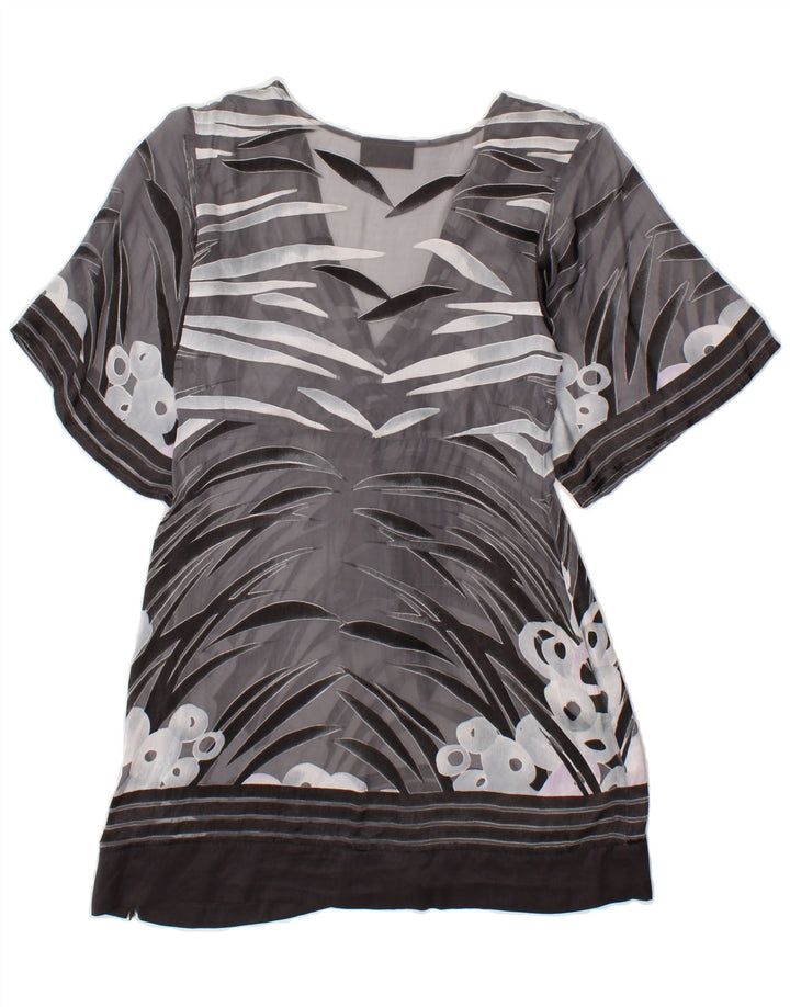 VINTAGE Womens Abstract Pattern See Through Tunic Top UK 10 Small Grey Vintage Vintage and Second-Hand Vintage from Messina Hembry 