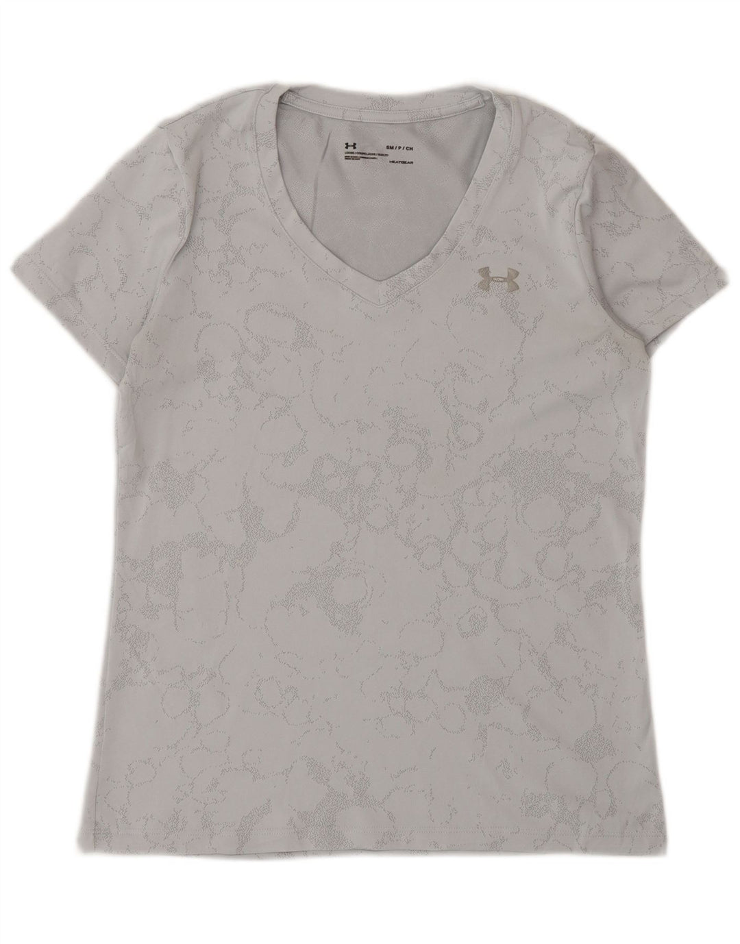 Under Armour Dame Heat Gear Abstrakt T-Shirt Top UK 10 Små Grå