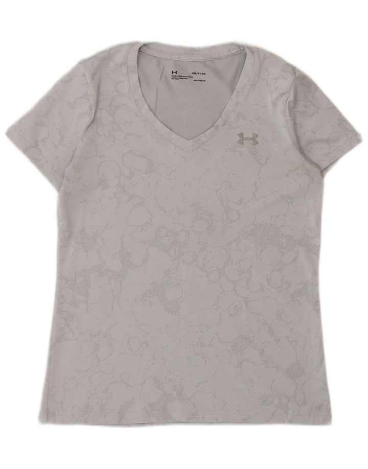 Under Armour Dame Heat Gear Abstrakt T-Shirt Top UK 10 Små Grå