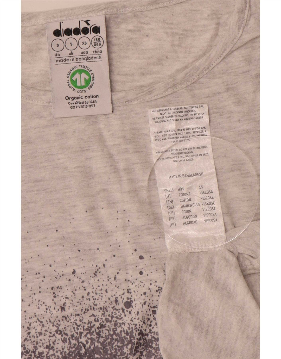 Diadora Dame Oversized grafisk T-shirt Top UK 10 Små Grå Flecked